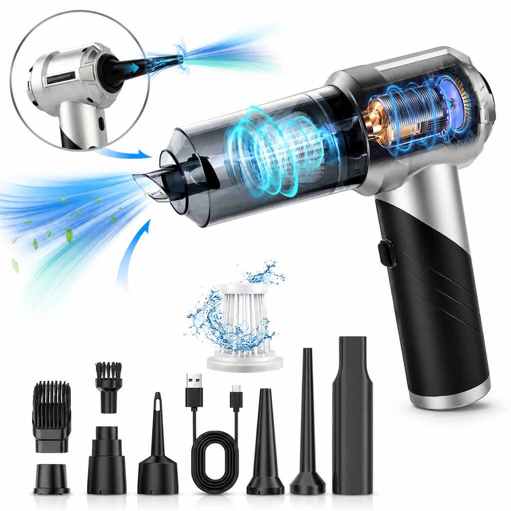 Aspiradora Portátil Inalámbrica 20,000Pa — Motor Brushless, 3 Niveles de Succión y Soplador USB-C