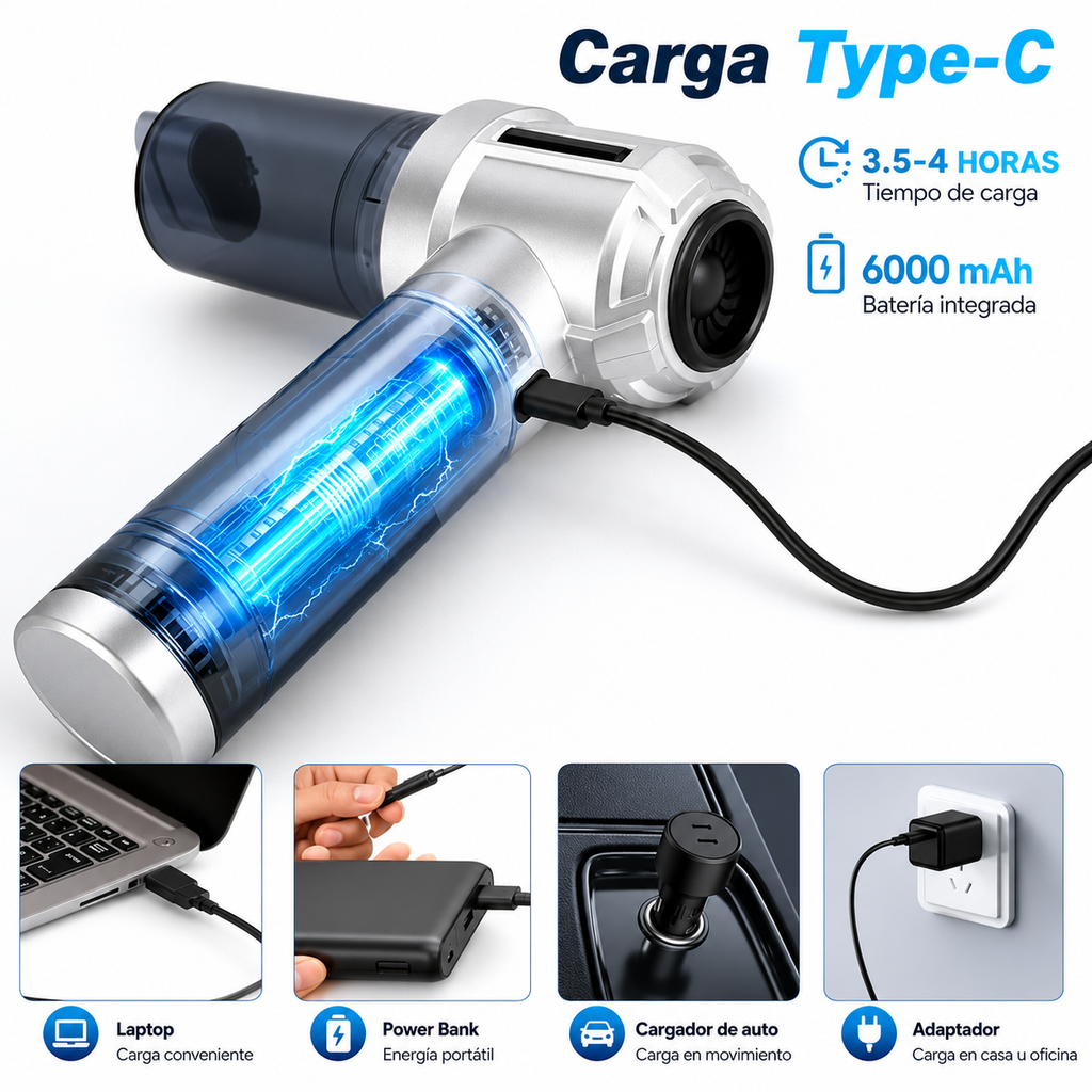 Aspiradora Portátil Inalámbrica 20,000Pa — Motor Brushless, 3 Niveles de Succión y Soplador USB-C