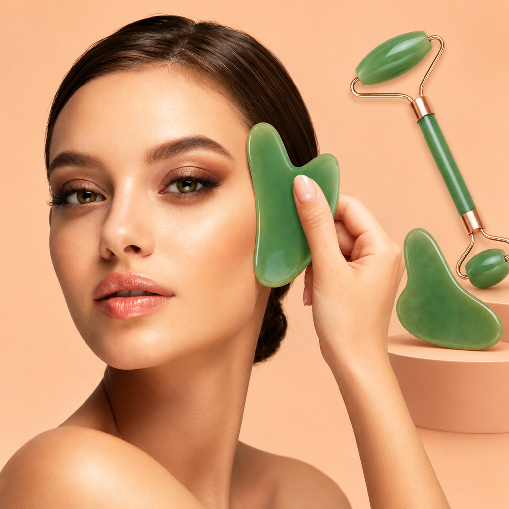 Set Gua Sha 2 Piezas — Masajeador Facial de Resina Natural para Lifting, Cuello y Antiarrugas