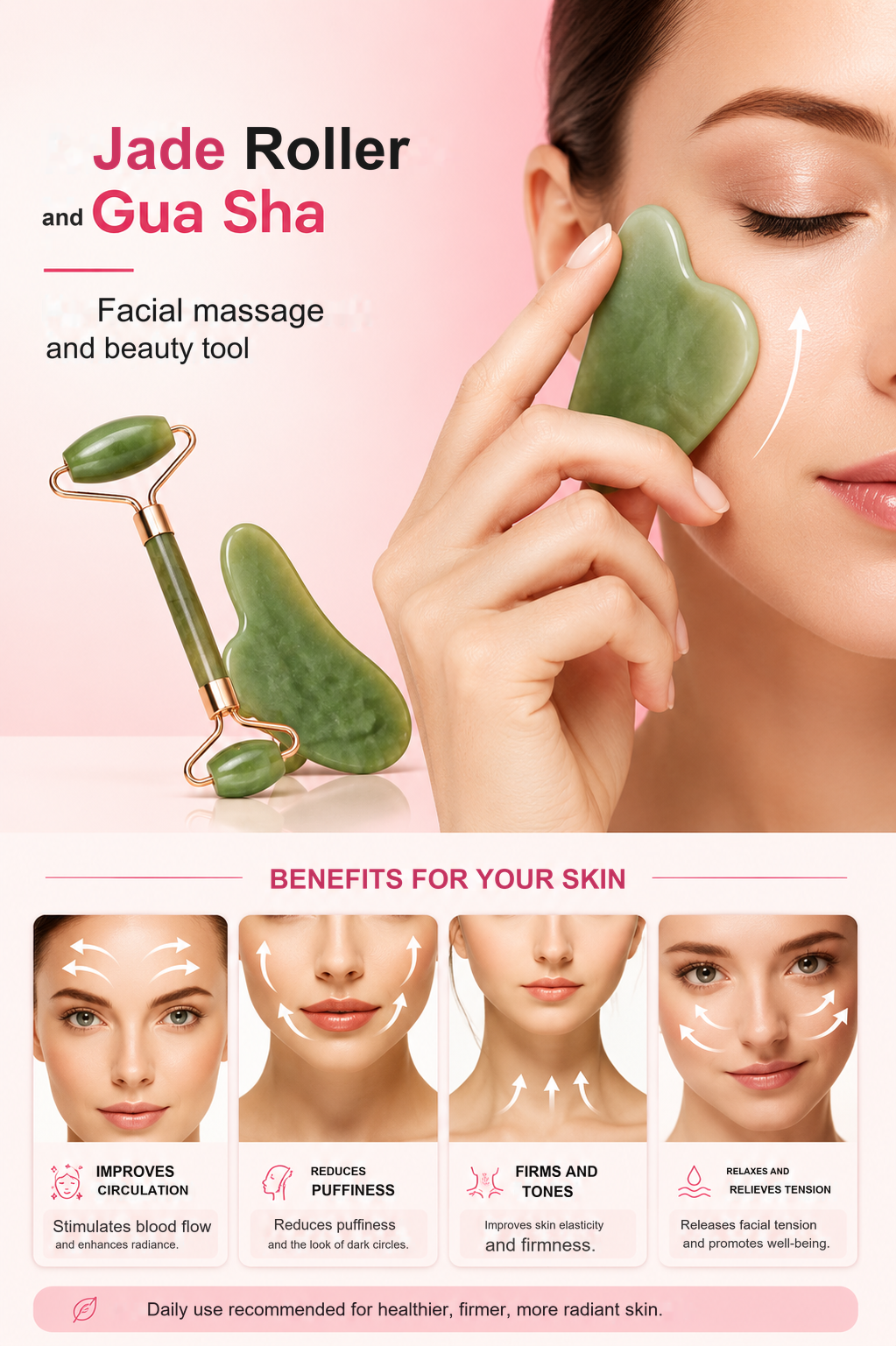 Set de Gua Sha de 2 piezas: masajeador facial de resina natural para lifting, cuello y líneas de expresión