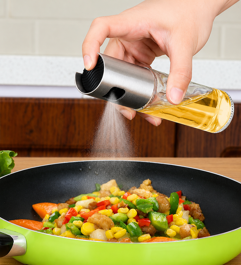 Atomizador de Aceite y Vinagre para Cocina — Vidrio 100ml, Sin Propelentes, Apto para BBQ y Horno
