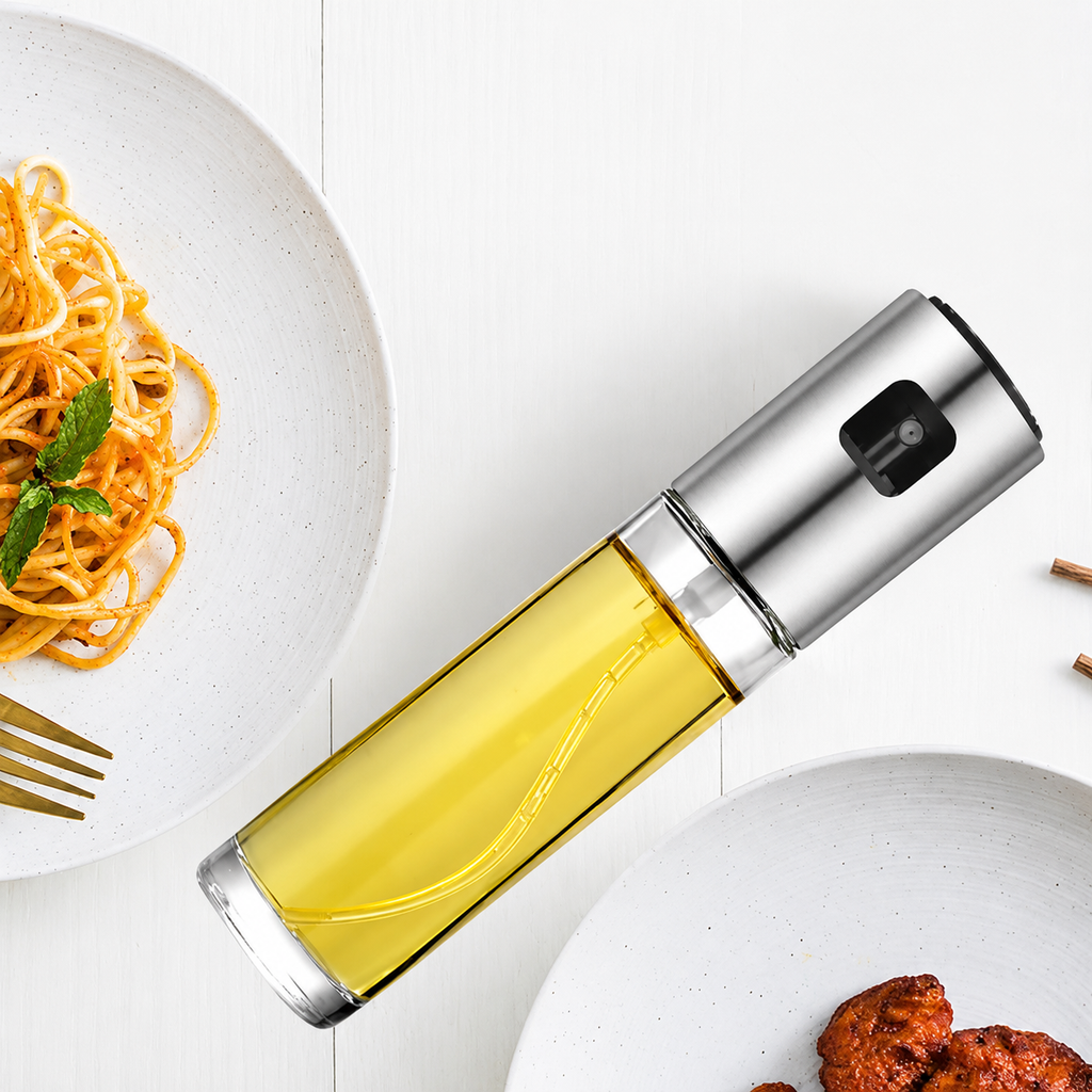 Atomizador de Aceite y Vinagre para Cocina — Vidrio 100ml, Sin Propelentes, Apto para BBQ y Horno