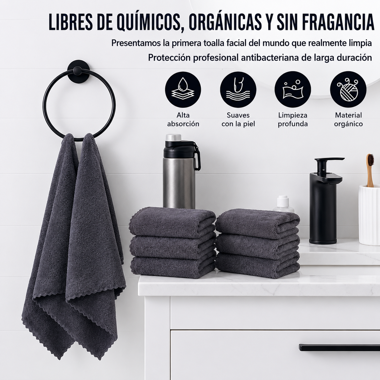 Set de 6 Toallas de Mano Premium de Microfibra — Secado Rápido, Alta Absorbencia, 40x70cm