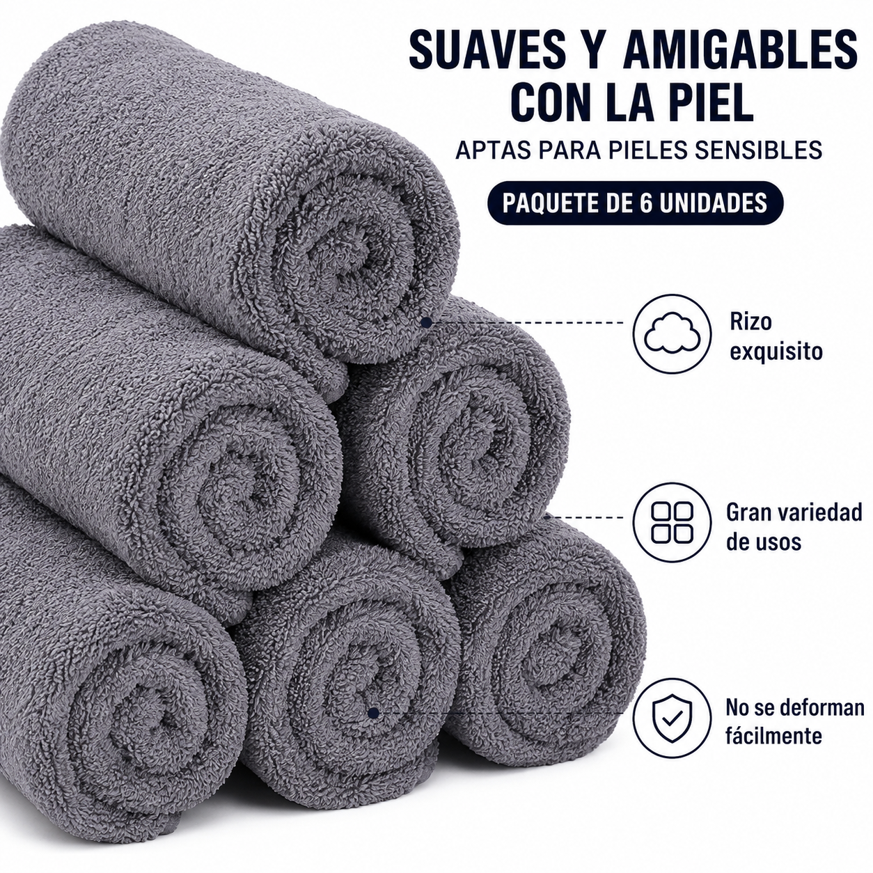 Set de 6 Toallas de Mano Premium de Microfibra — Secado Rápido, Alta Absorbencia, 40x70cm
