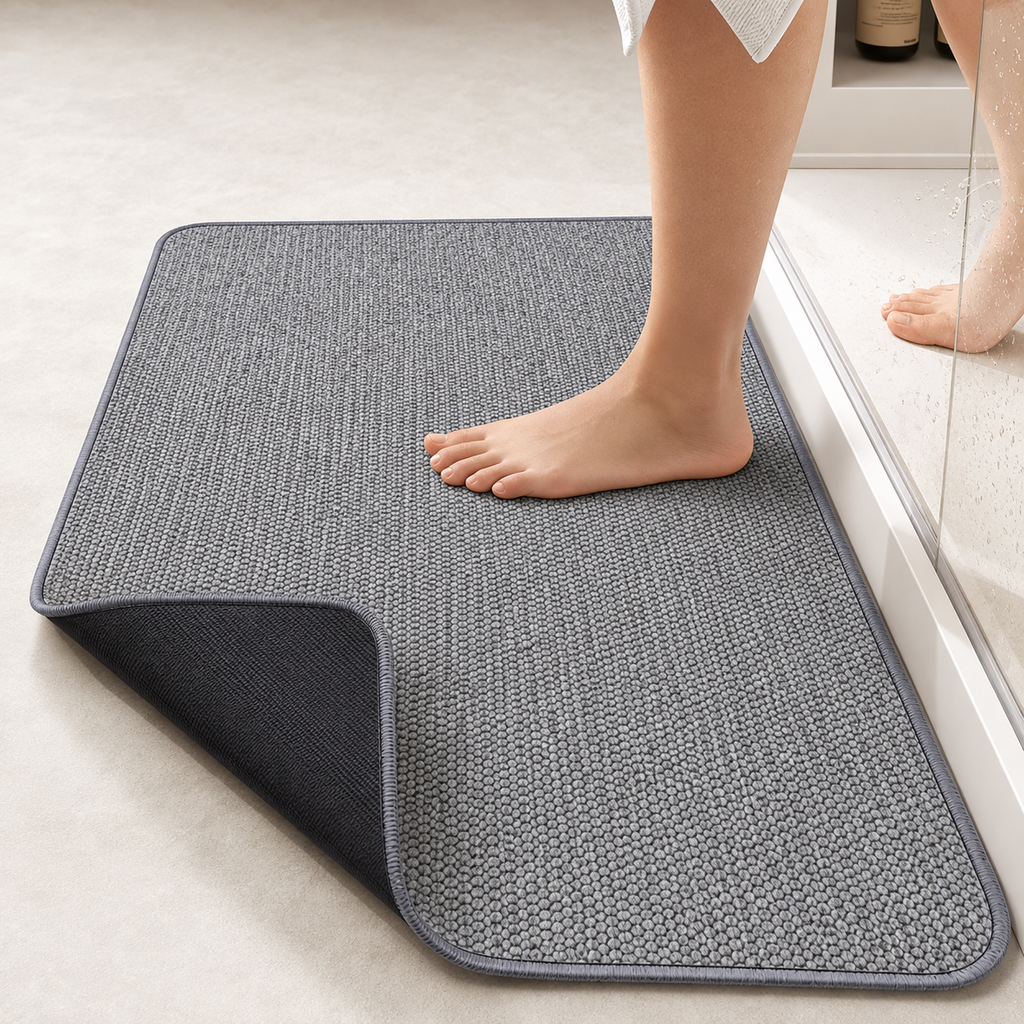Tapete de Baño Ultrafino Antideslizante — Absorbente, Secado Rápido, Lavable a Máquina | Gris