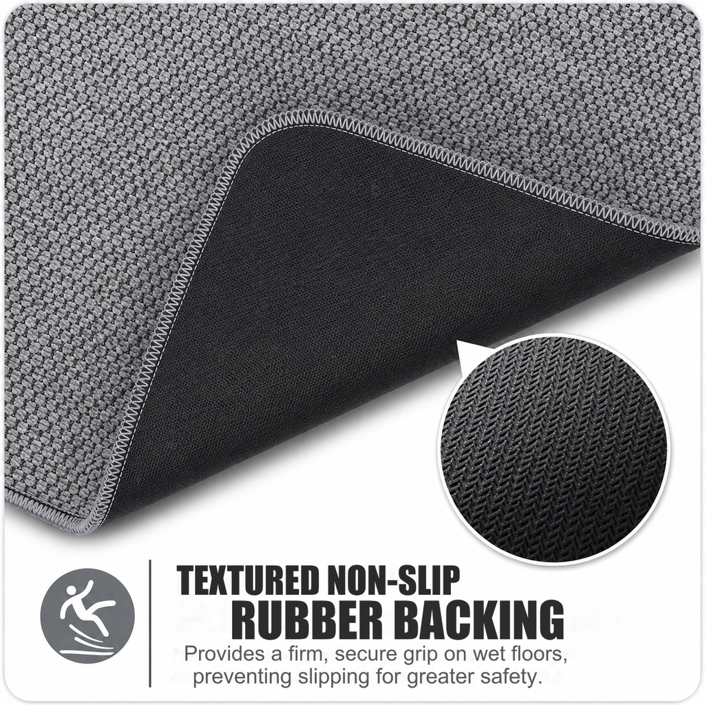 Alfombra de baño antideslizante ultradelgada: absorbente, de secado rápido, lavable a máquina | Gris