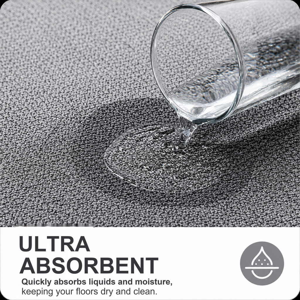 Alfombra de baño antideslizante ultradelgada: absorbente, de secado rápido, lavable a máquina | Gris
