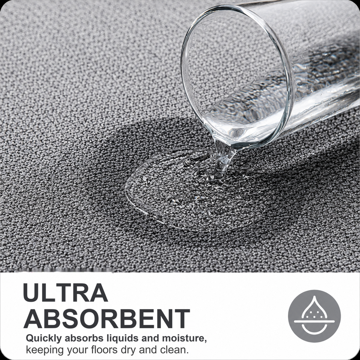 Alfombra de baño antideslizante ultradelgada: absorbente, de secado rápido, lavable a máquina | Gris