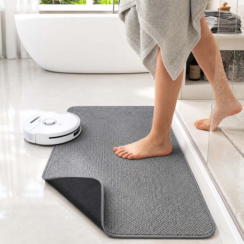 Tapete de Baño Ultrafino Antideslizante — Absorbente, Secado Rápido, Lavable a Máquina | Gris