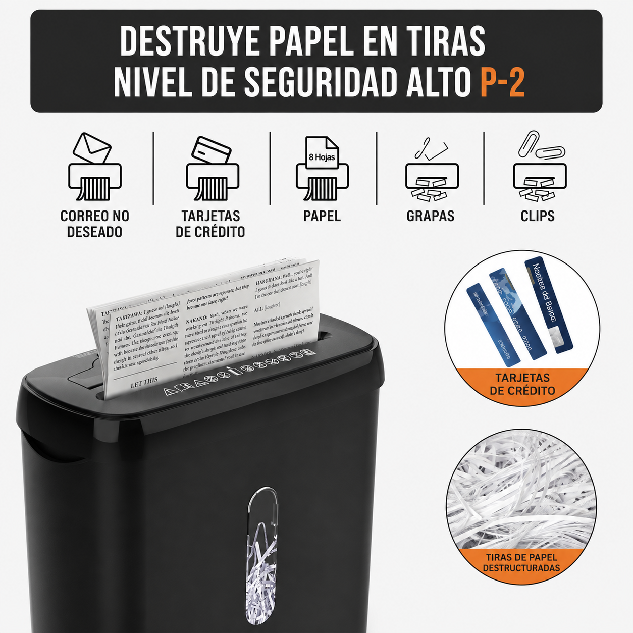 Trituradora de Papel 10 Hojas — Nivel P-2, Destruye CDs y Tarjetas, Canasta 12L, Certificación ETL