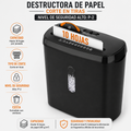 Trituradora de Papel 10 Hojas — Nivel P-2, Destruye CDs y Tarjetas, Canasta 12L, Certificación ETL