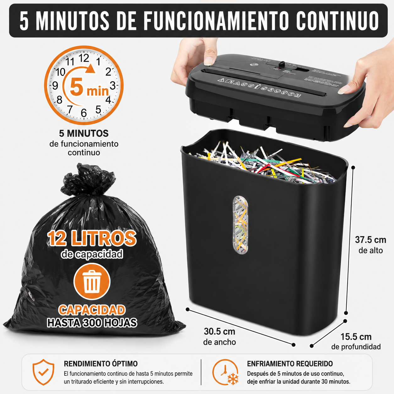 Trituradora de Papel 10 Hojas — Nivel P-2, Destruye CDs y Tarjetas, Canasta 12L, Certificación ETL