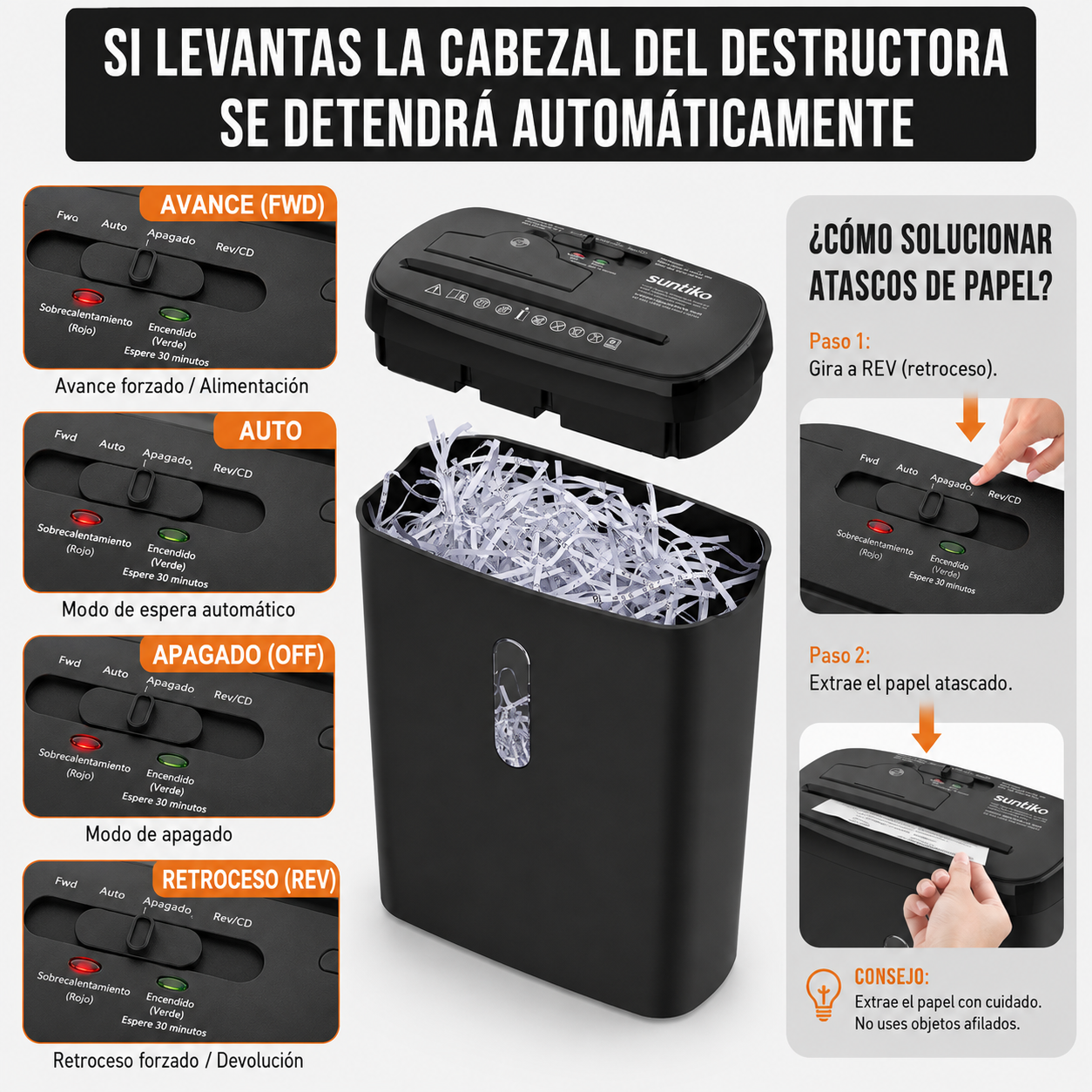 Trituradora de Papel 10 Hojas — Nivel P-2, Destruye CDs y Tarjetas, Canasta 12L, Certificación ETL