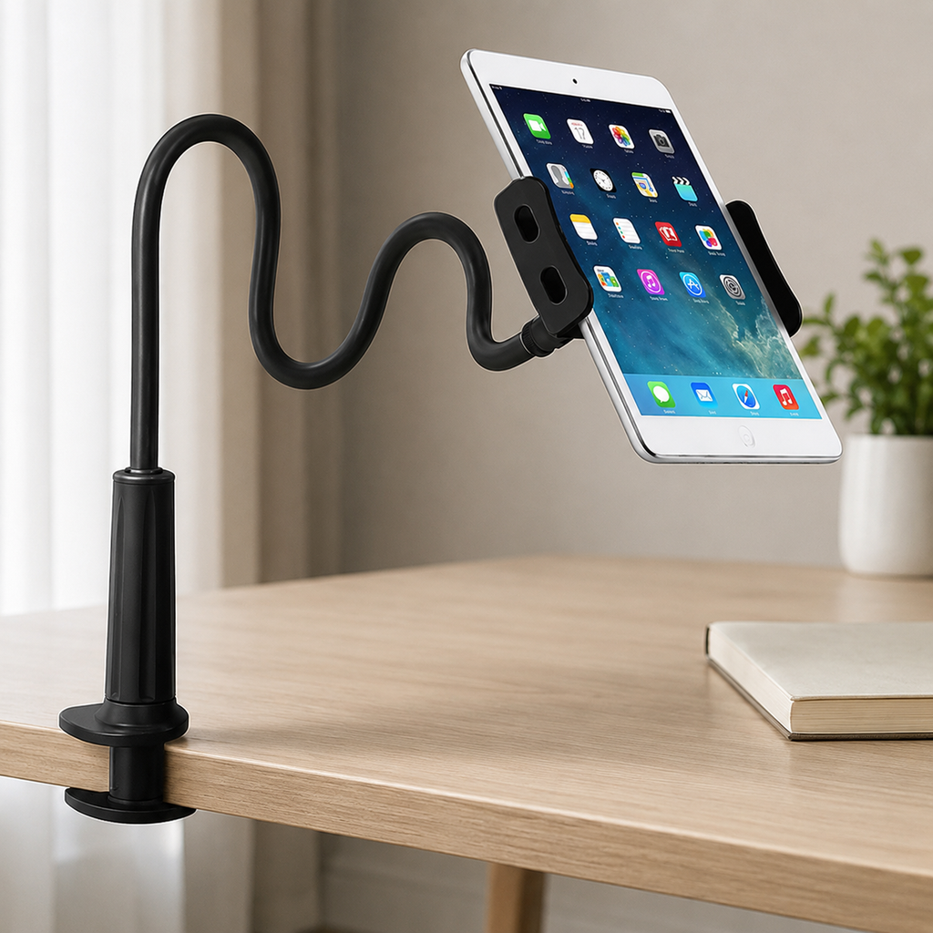 Soporte Flexible para Celular y Tablet con Base Espiral 360° — Brazo Ajustable, Rotación Total