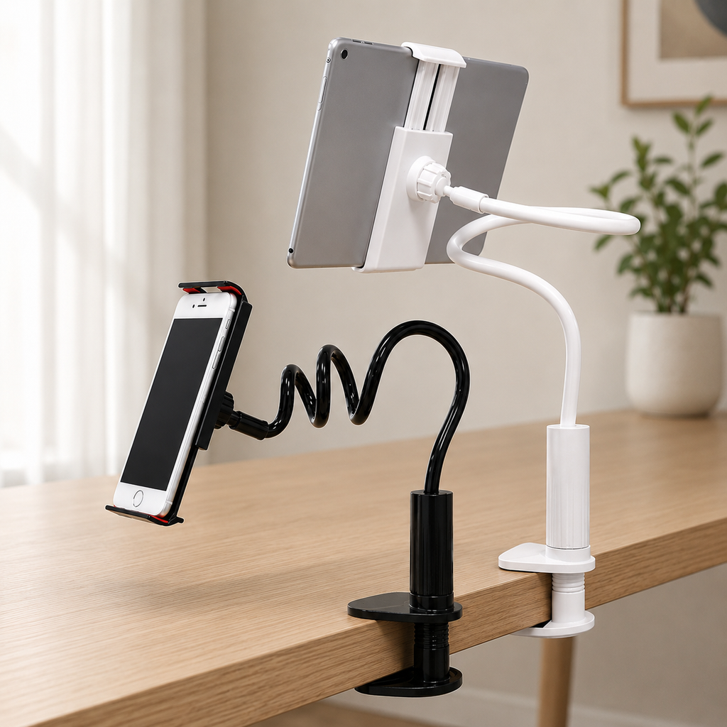 Soporte Flexible para Celular y Tablet con Base Espiral 360° — Brazo Ajustable, Rotación Total