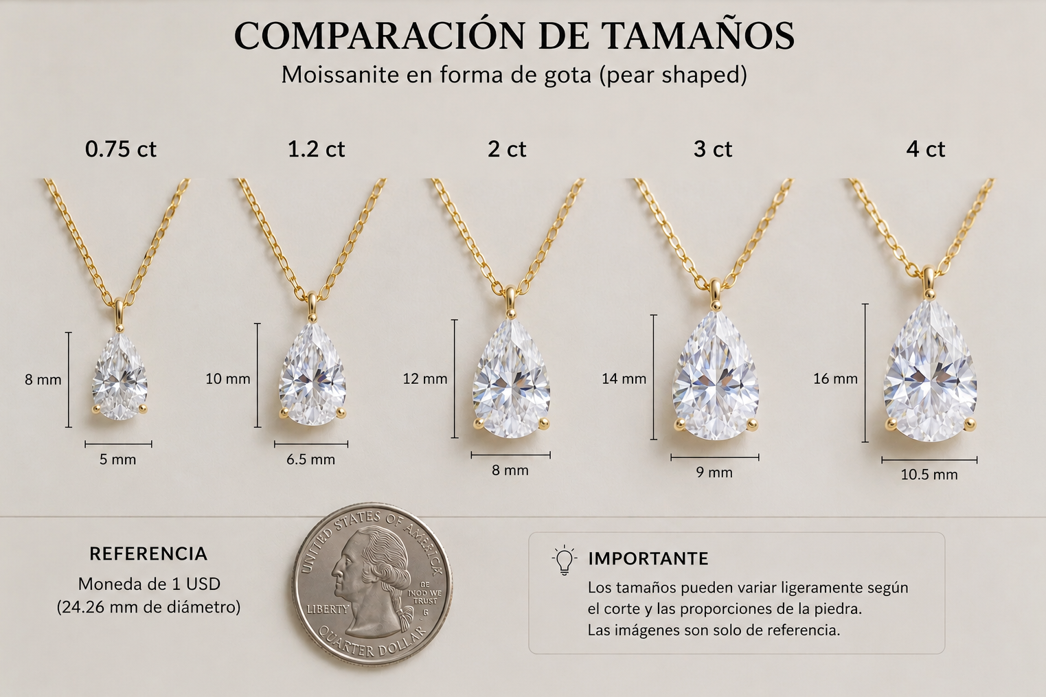Collar de Moissanita Corte Pera en Plata S925 Chapado en Oro — Brillo Tipo Diamante (Incluye Cadena)