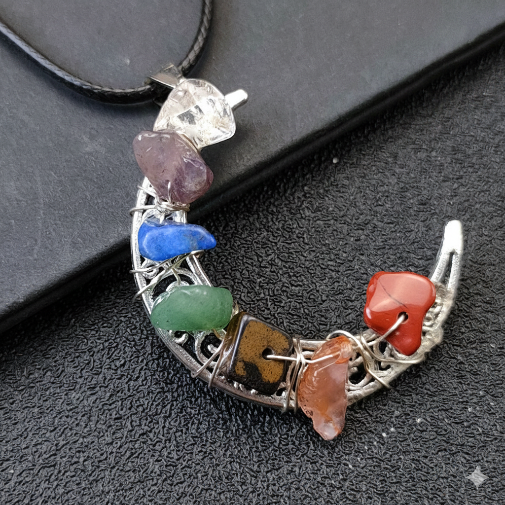 Collar Luna con Piedras de 7 Chakras — Estilo Bohemio