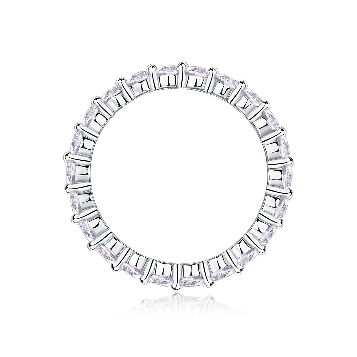 Anillo Eternity con Moissanitas Redondas — Brillo Tipo Diamante en Plata