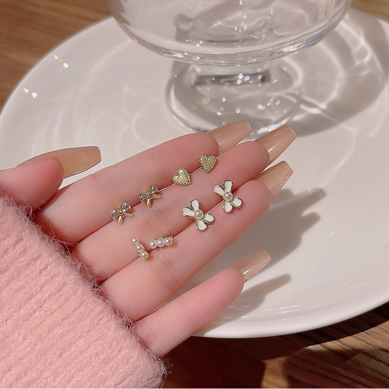 Set de 6 Pares de Aretes Tipo Stud — Estilo Minimalista con Acabado Brillante