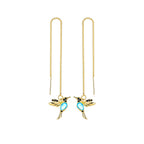 Aretes Colgantes de Colibrí con Cristales — Baño en Oro Rosa/Imitación Oro