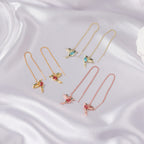 Aretes Colgantes de Colibrí con Cristales — Baño en Oro Rosa/Imitación Oro