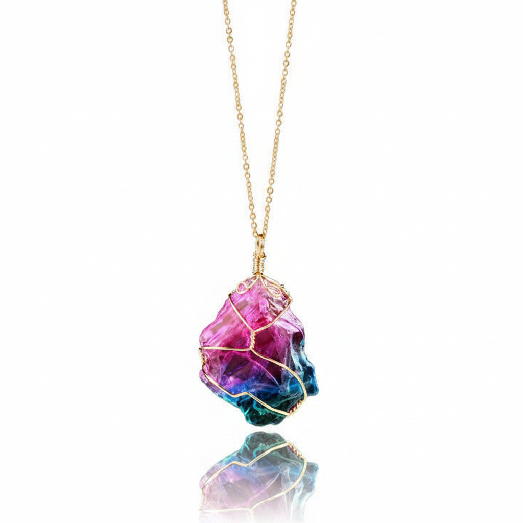 Collar con Piedra Natural Arcoíris — Estilo Artesanal y Minimalista