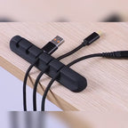 Organizador de Cables de Silicona con Clips Adhesivos — Silicona Orgánica, Negro, Para Escritorio