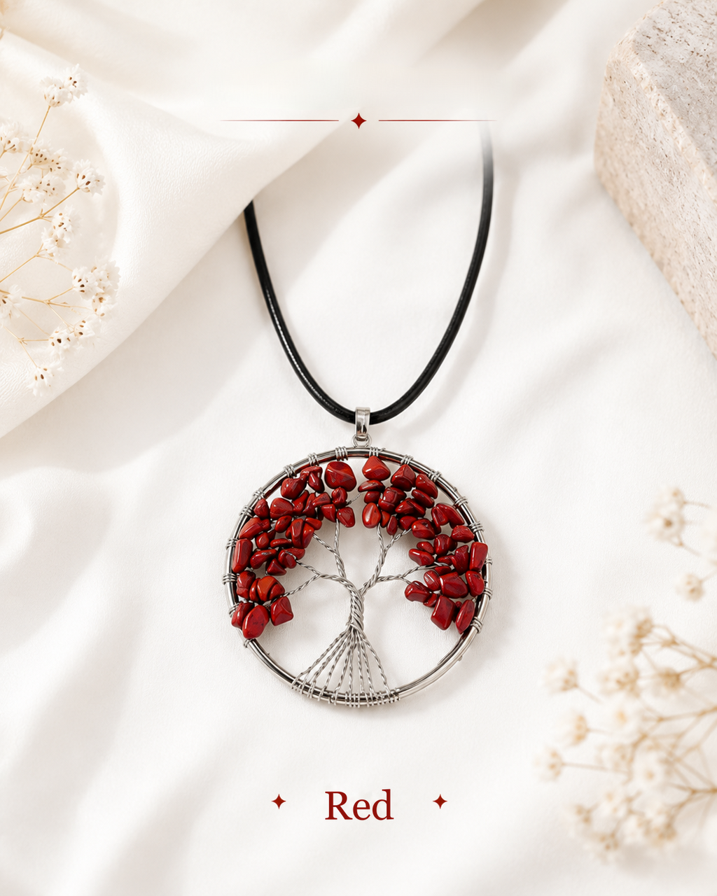 Collar Árbol de la Vida en piedra natural — Hecho a mano estilo Cábala