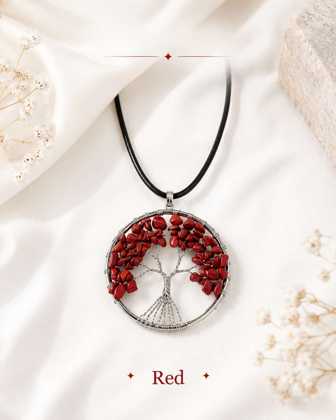 Collar Árbol de la Vida en piedra natural — Hecho a mano estilo Cábala