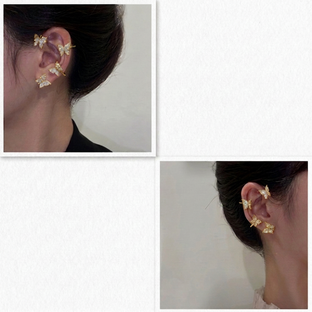 Aretes Mariposa con Clip y Gancho — Diseño Ajustable para Una o Ambas Orejas