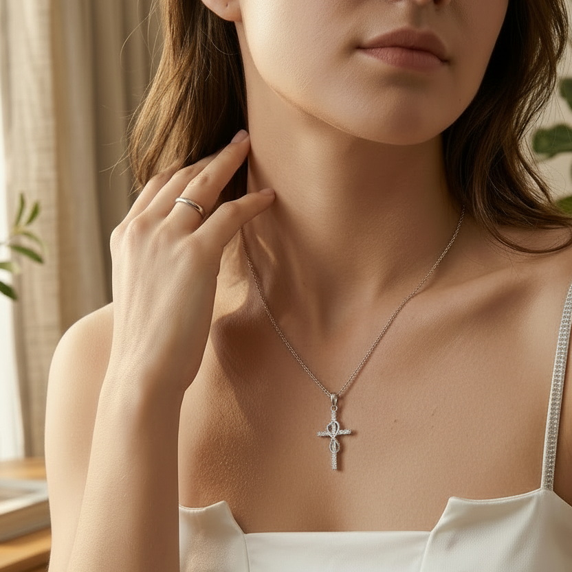 Collar Cruz Diamantada con Nudo Infinito — Estilo Elegante