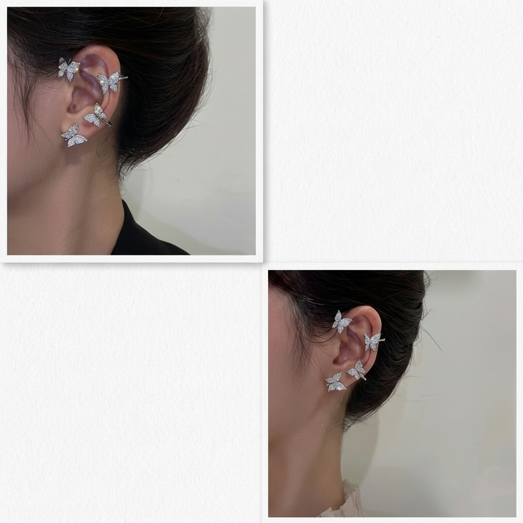 Aretes Mariposa con Clip y Gancho — Diseño Ajustable para Una o Ambas Orejas