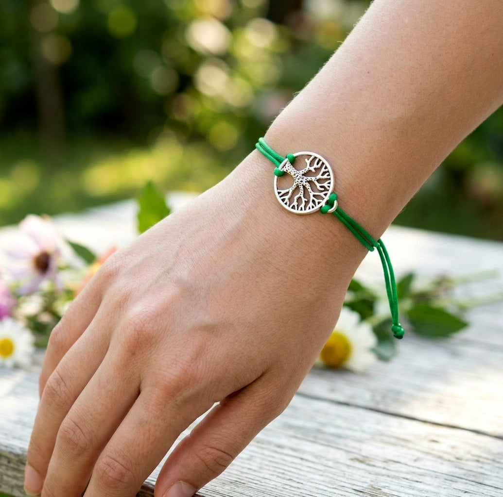 Pulsera Ajustable Árbol de la Vida — Tejido Artesanal con Cordón de Cera